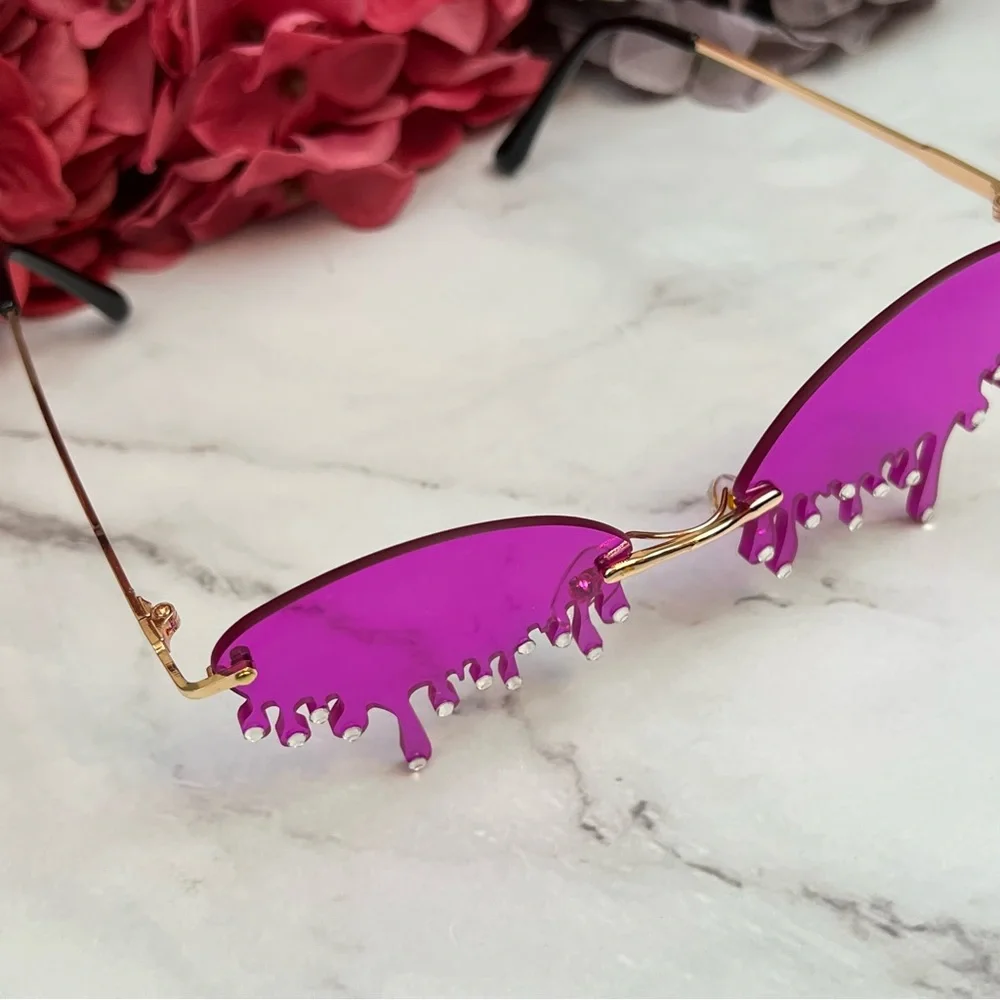 Steampunk Dripping Magenta Rimless Sunglasses with Crystals - Picture 14 of 16